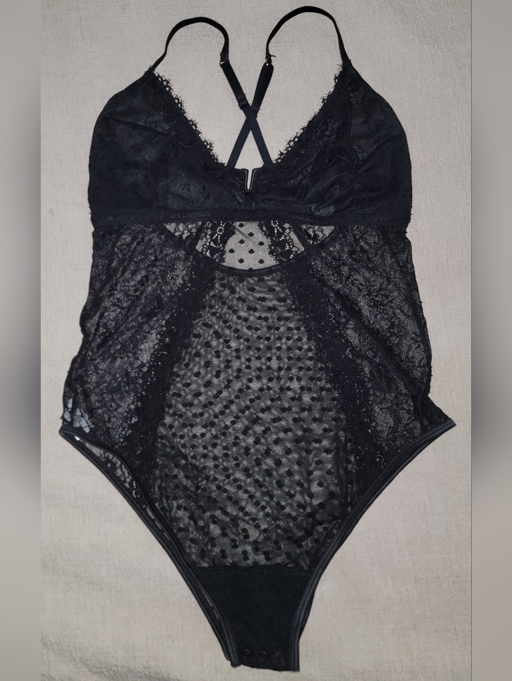 aerie Black Lace Trim Tagged Bodysuit
